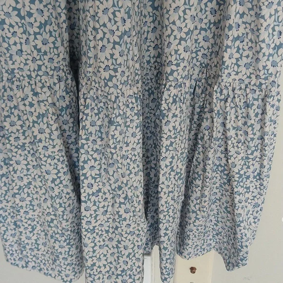 Madewell Lucie Elbow-Sleeve Smocked Midi Dress In Sunflower Field Ocean Blue - Picture 14 of 15